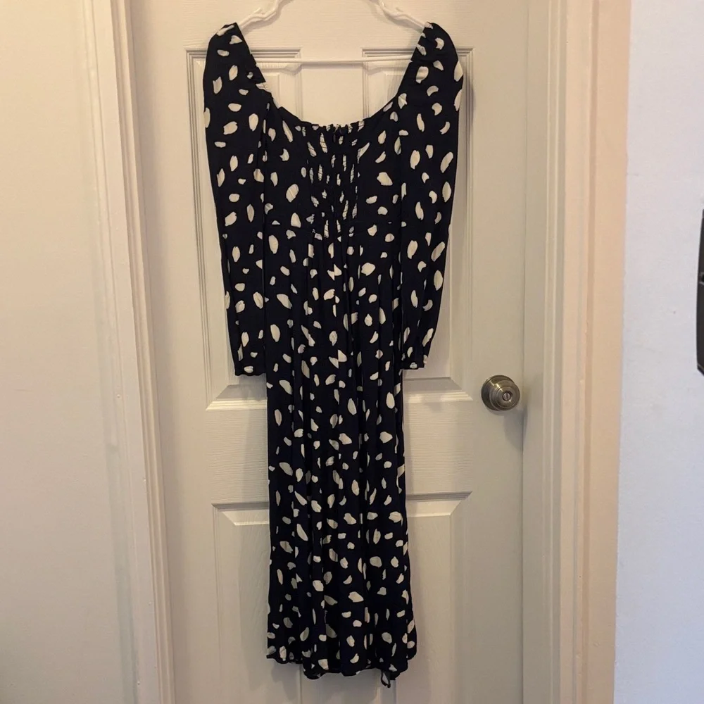 Reformation sigmund midi Navy and White Long Sleeve Dres - Picture 10 of 12